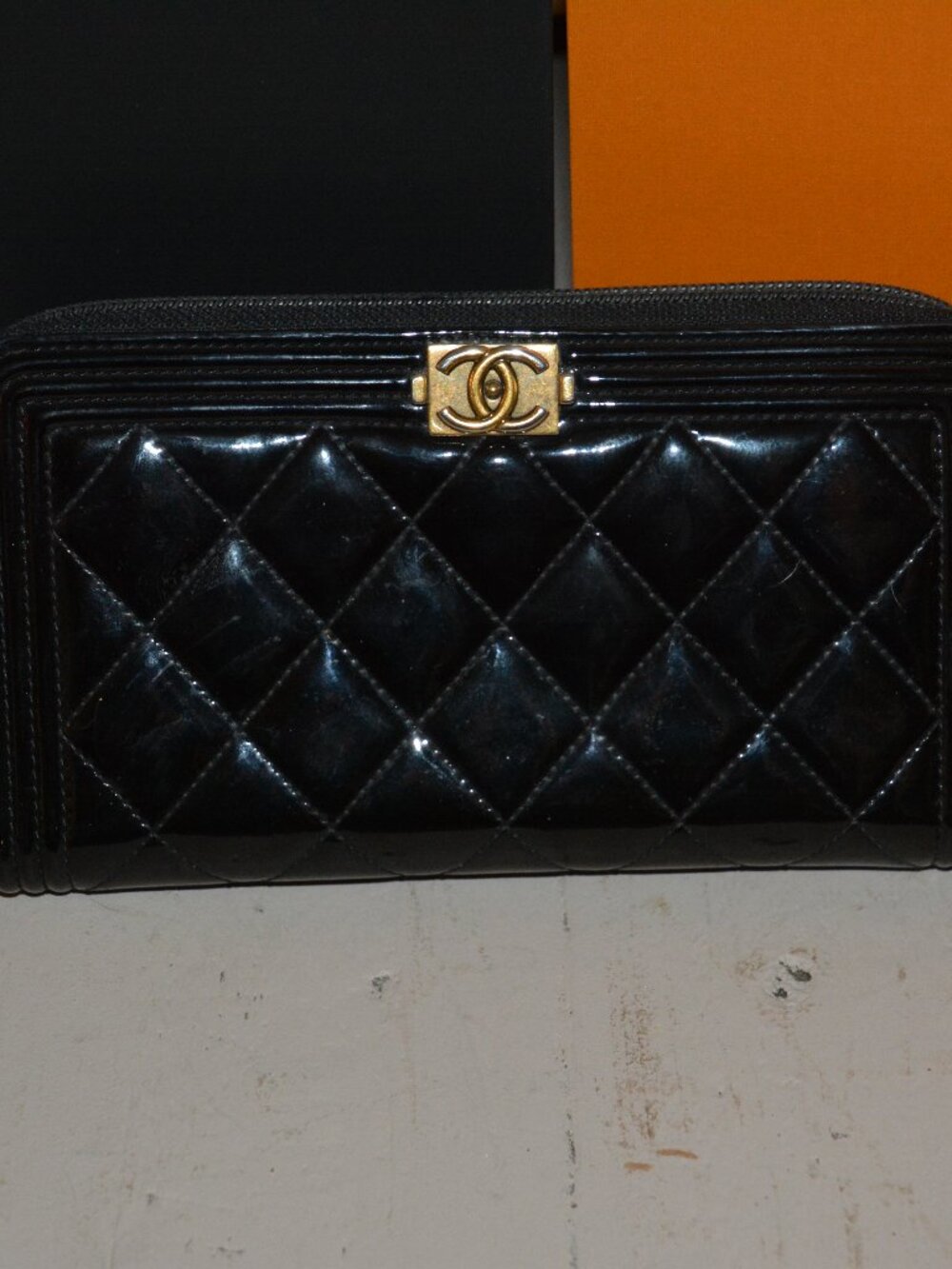 Chanel Boy Quilted Patent Leather Zip-Around Wallet